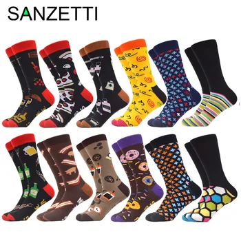 

5-12 Pairs SANZETTI 2020 Brand New Happy Men Socks Bright High Quality Novelty Funny Crew Socks Causal Gift Wedding Dress Socks
