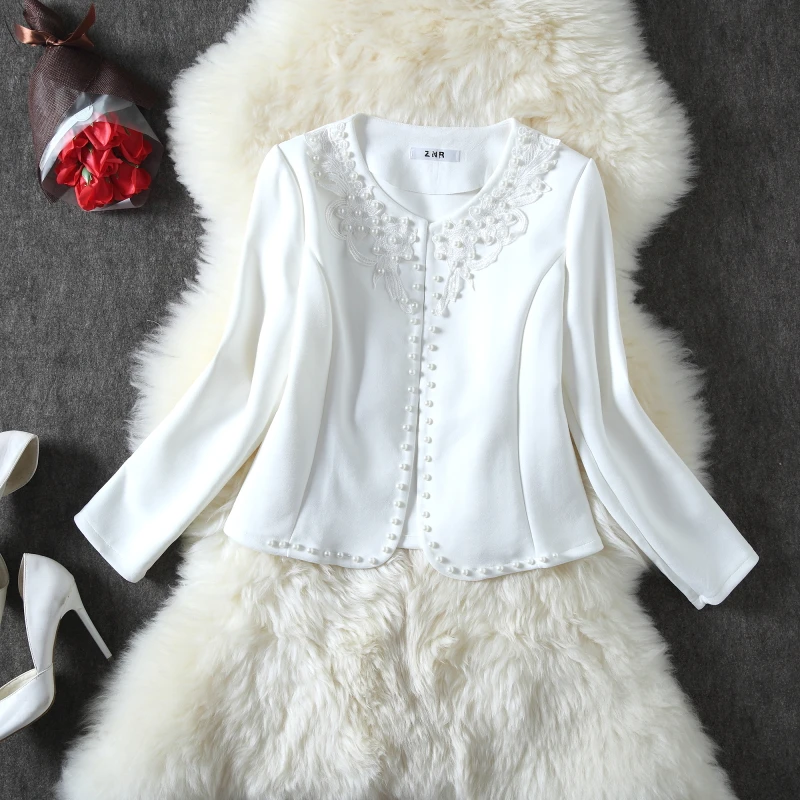 

Women White Suede Beading Embroidery Jackets Autumn Long Sleeve Solid Lady Tops Casual Outwear Female Outwear Spring