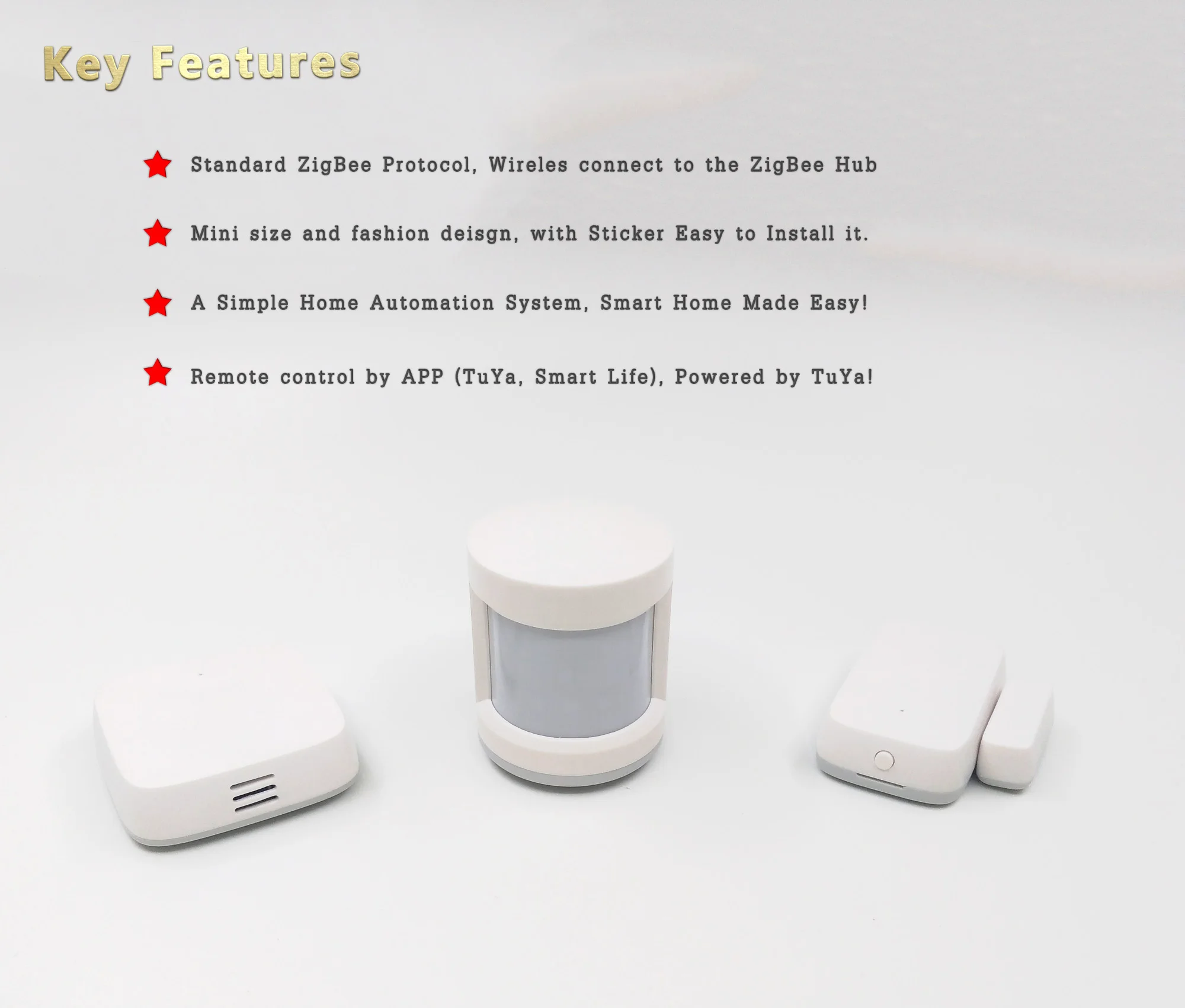 Smart9 Smarthome DIY Kit A, ZigBee PIR+ дверь+ датчик температуры работает с TuYa ZigBee Hub Smart Life App питание от TuYa