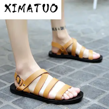 

Men Sandals Comfortable Slippers Leather Cowhide Male Summer Shoes Outdoor Casual Beach Flip Flops Rome Shoes Men Sandals