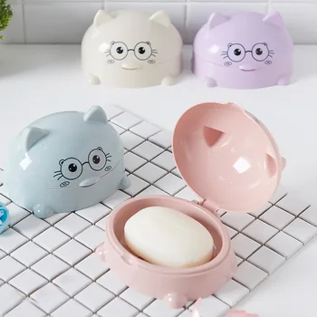 

New Arrival Cartoon Cat Plastic Soap Dish Bathroom Accessorie Shower Soap Box Dish Storage Plate Tray Holder Case