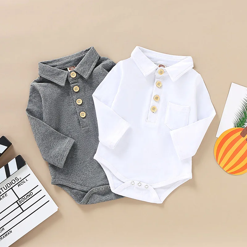 

Autumn Newborn Infant Baby Boys Long Sleeve Cotton Solid Print Rompers Kids Boys Bodysuit Jumpsuit Clothes