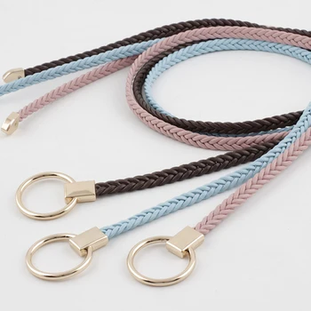 

Braided Candy Color Leather Belt For Women Gold Buckle Thin Self Tie Female Boho Rope Dress Belt Waistband Accessories