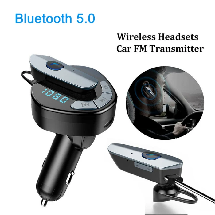 Беспроводное USB Автомобильное зарядное устройство для мобильного телефона Handsfree fm-передатчик MP3 с беспроводными Bluetooth наушниками DQ-Drop