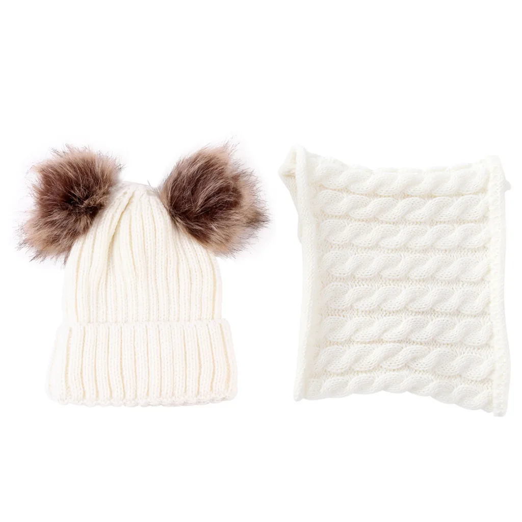 Детская вязаная шапка унисекс из двух предметов, теплая зимняя шапка с шейный платок, 2019 Шапка-бини для зимы, женская шапка