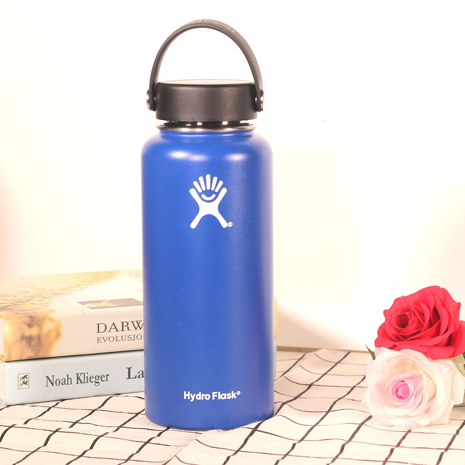 pinkBlue Бутылка для воды из нержавеющей стали, бутылка для воды с вакуумной изоляцией, портативная термобутылка для путешествий с широким горлом, 18 унций - Цвет: pinkBlue