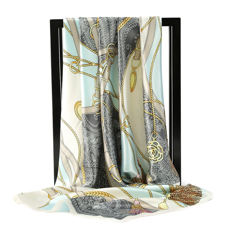 

Satin Silk Scarf Fashion Print Female Square Head Scarfs For Ladies Luxury Brand Shawls Large Hijab Scarves For Women 90cmx90cm