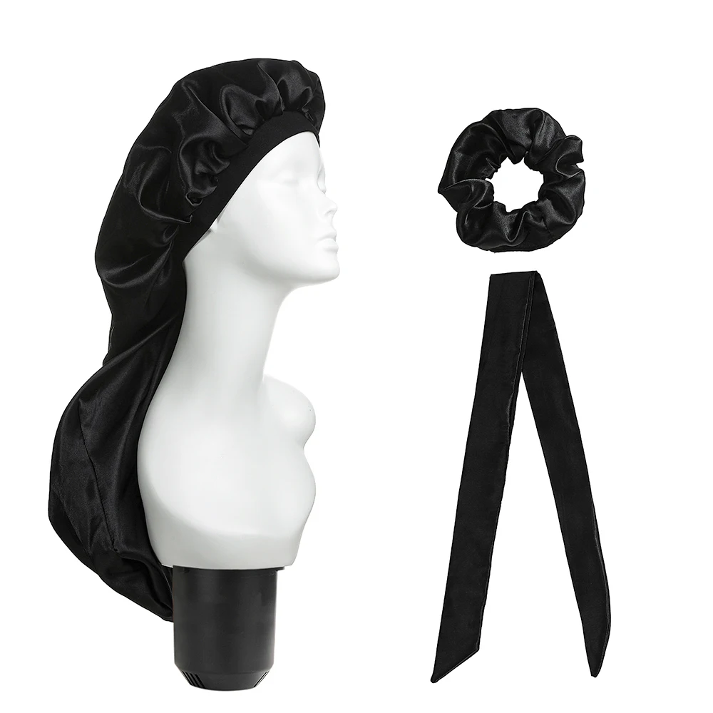 Satin Bonnet Cap & Haar Band & Kopf Bans 3 Stück Set Breite Elastische Lange Schwanz Perücke Pflege Nacht – Detail 22