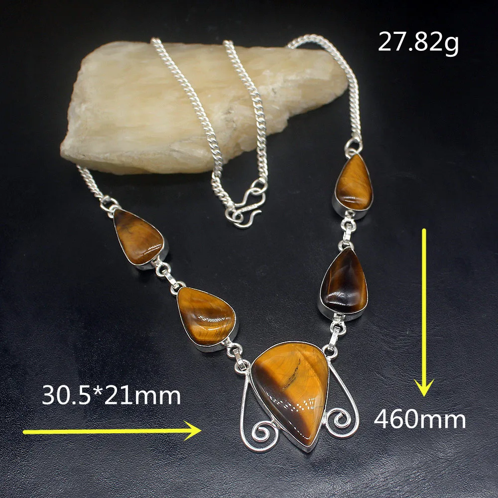 Gemstonefactory Jewelry Big Promotion 925 Silver Fantasy Gold Tigers Eye Unique Ladies Women Chain Necklace 46cm 202101681