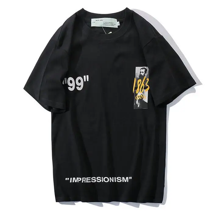 

19SS Off-White OW Rendering oil painting Men Women Unisex Couple Lovers models Fashion Cotton Round neck Short sleeve T-shirt