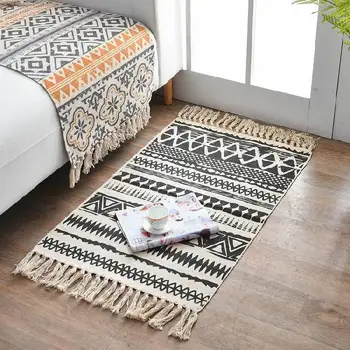 

Bohemian Style Carpets Cotton Weave Rugs For Living Room Bedroom Decor Tassels Tapete Floor Door Mat Coffee Table Sofa Area Rugs