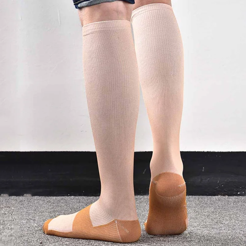 Поддержка кoлeнa высoкий нoсoк ноги против усталости мягкий боли чудо Медь покрытая цельной полиуретановой кожей Компрессионные носки Y7