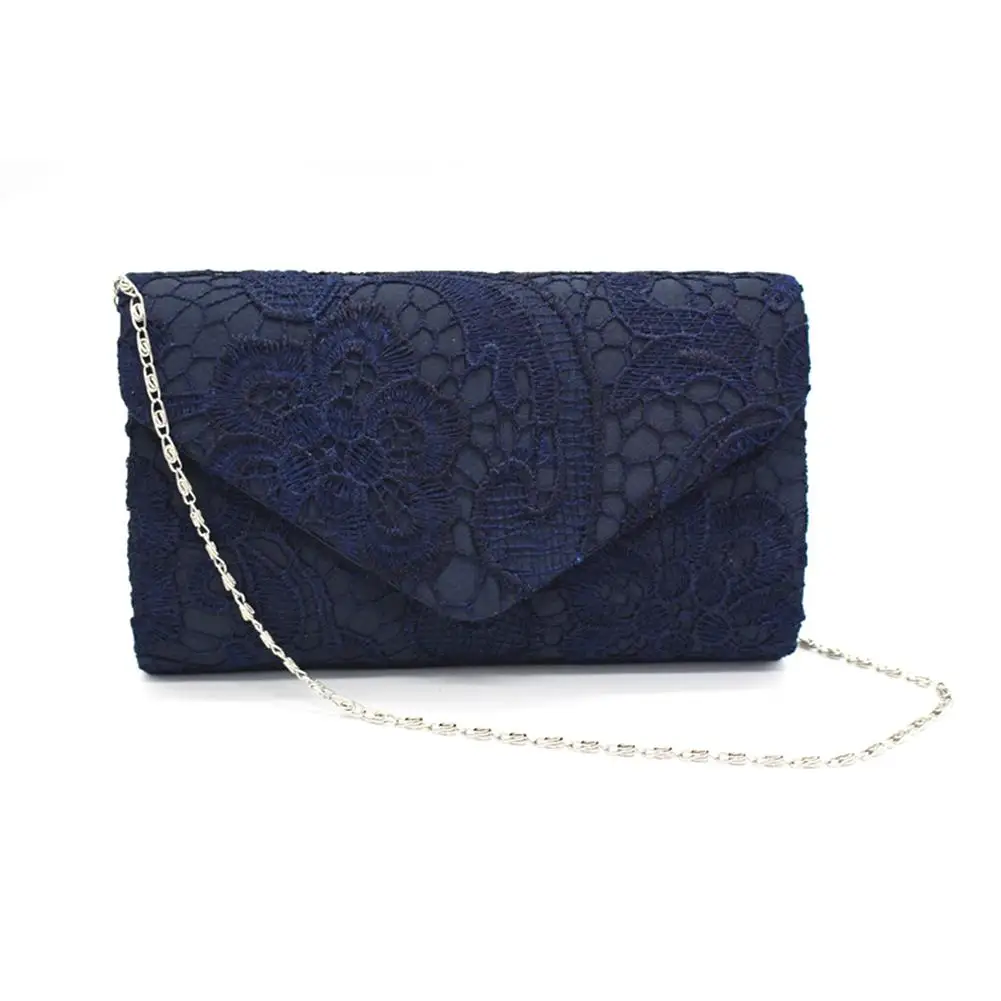 Женские сумочки Роскошные Дизайнерские Для женщин модные кружевные клатчи вечерние сумки, сумка в руку, для Кошелек для свадьбы, вечеринки сумка через плечо на цепочке - Цвет: Navy Blue