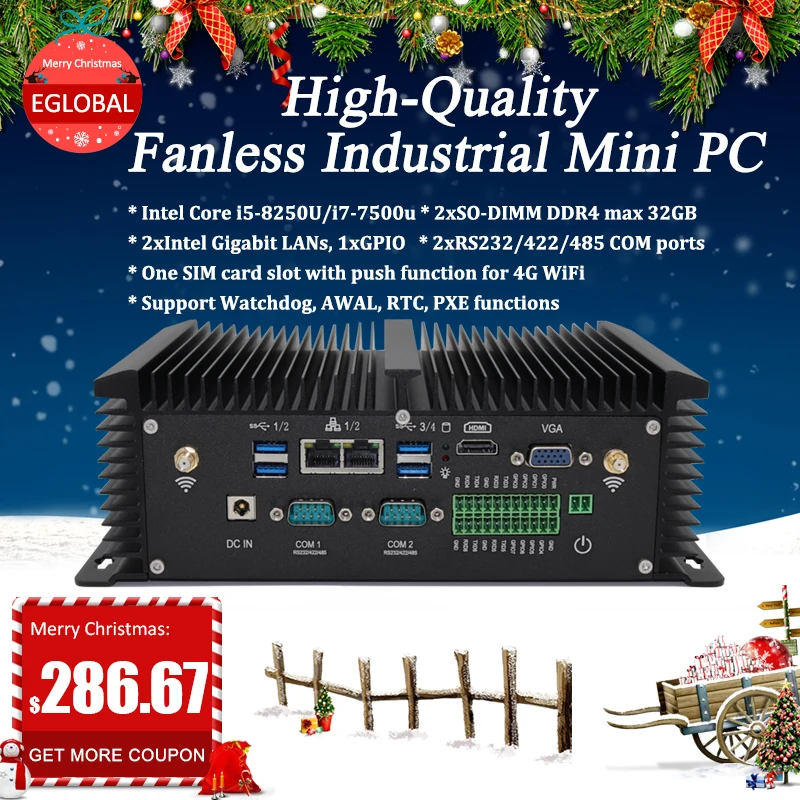  Personal computer with SIM card Intel Core i5-8250u DDR4 32GB industrial pc VGA HD Dual LAN GPIO Li