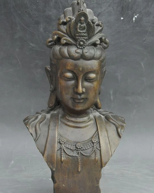 12&quot china buddhism Joss bronze Guanyin bodhisattva Kwanyin god Bust Head statue | Дом и сад