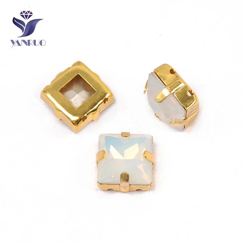 White Opal Yanruo 4447 принцесса квадратные стеклянные драгоценные камни DIY Декоративные Камни Точка назад стразы с отверстиями Стразы для одежды аксессуары - Цвет: White Opal