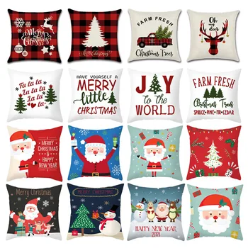 

4PCS Christmas Decorations For Home Pillow Case Red Checked Background Xmas Pillow Cover Linen Delicate Pattern Navidad 45X45CM