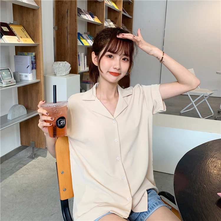 Turndown Collar Short Sleeve Chiffon Shirt Blouse Women 2020 Office Ol Overalls Shirt Casual Button Loose Summer Simple Tops Turndown Collar Short Sleeve Chiffon Shirt Blouse Women 2020 Office Ol Overalls Shirt Casual Button Loose Summer Simple Tops