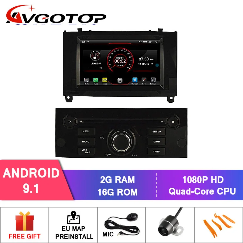 AVGOTOP Android 9 Автомагнитола для PEUGEOT 407 MP3 MP4 Автомобильный Wi-Fi gps Мультимедиа