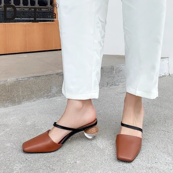 

DORATASIA New Brand All Genuine Leather Mules 2020 Summer slip-on Mules Women Fashion High Strange Heels Dress Shoes Woman