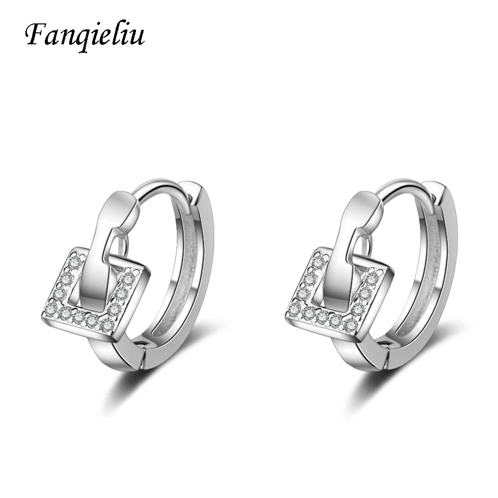 

Fanqieliu Elegant Square Charms Charming Earring Crystal Hoops Woman 925 Sterling Silver Earrings Hoop For Women FQL20431