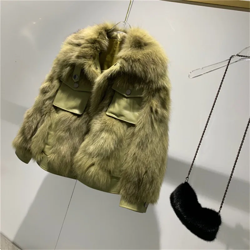 Mateau hiver femme, зимняя Женская Толстая теплая куртка из натурального Лисьего меха, овчина, с карманом, натуральная Шуба для женщин
