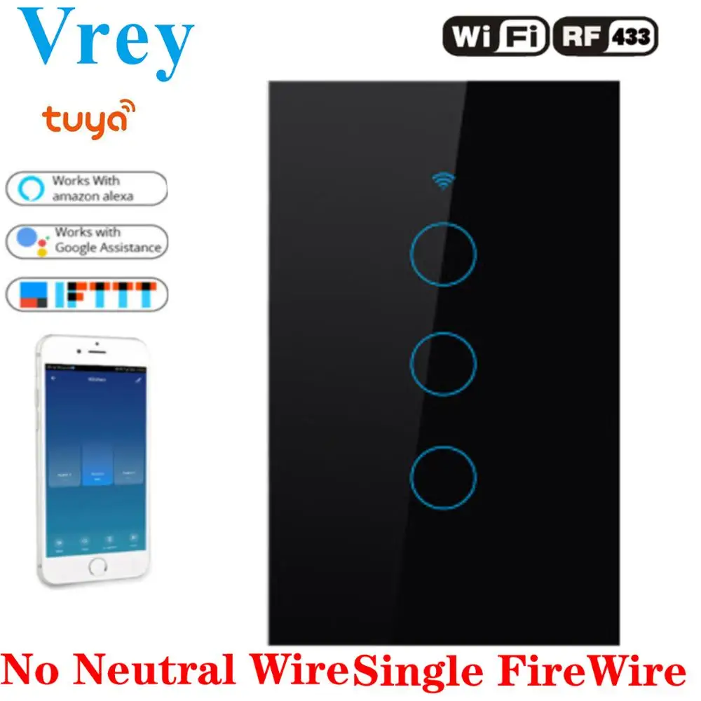 Умный сенсорный выключатель VREY WiFi настенный переключатель с сенсорным экраном