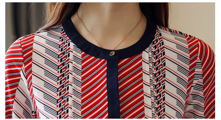 Осенняя полосатая шифоновая блузка рубашка модные женские блузки 2019 с длинными