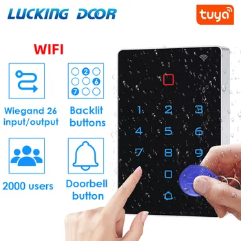 와이파이 원격 투야 모바일 앱 백라이트 터치 125khz RFID 액세스 제어 키패드 도어 잠금 오프너, WG26 출력 방수 Manger 카드