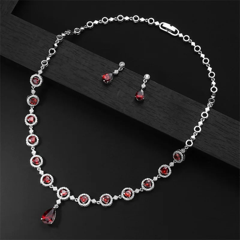 亮雅丽人 日韩甜美简约新娘锆石项链耳环二件套装 婚纱水滴饰品_3