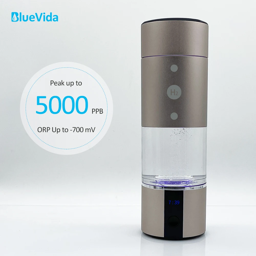 Generador de agua de Hidrógeno BlueVida Max 5000ppb, hasta DuPont SPE/PEM, cámara Dual, nanotecnología con pantalla LED, potencia de tiempo e inhalador