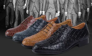 

Men's leather shoes top layer cowhide crocodile print leather casual business shoes high quality small size 35 36 fashion shoekn