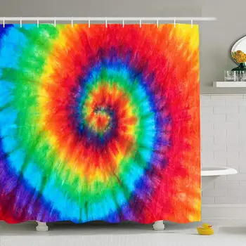 

Shower Curtain Set with Hooks 72x78 Round Rainbow Spiral Tie Color Apparel Colorful Design Dye Pattern Abstract Textures Urban