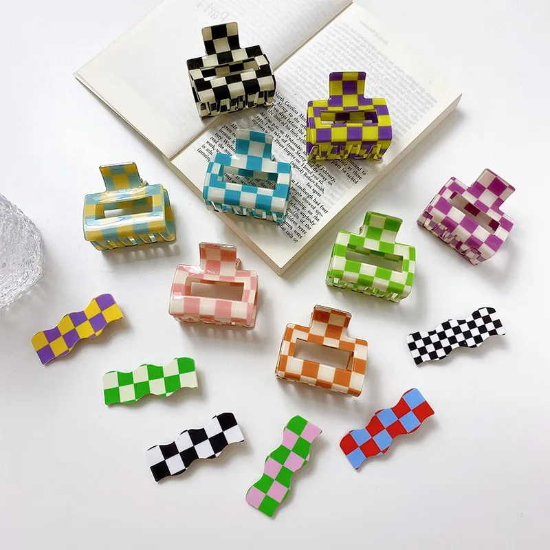 Hair Accessories New Fashion Girl Sweet Acrylic Square Hair Clip Color Grid Claw For Women Exquisit Shark Clips