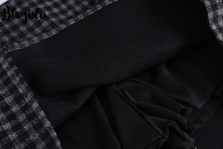 Blvyisla 4XL размера плюс высокая талия на молнии короткая шерстяная клетчатая юбка женская зимняя винтажная мини-юбка карандаш