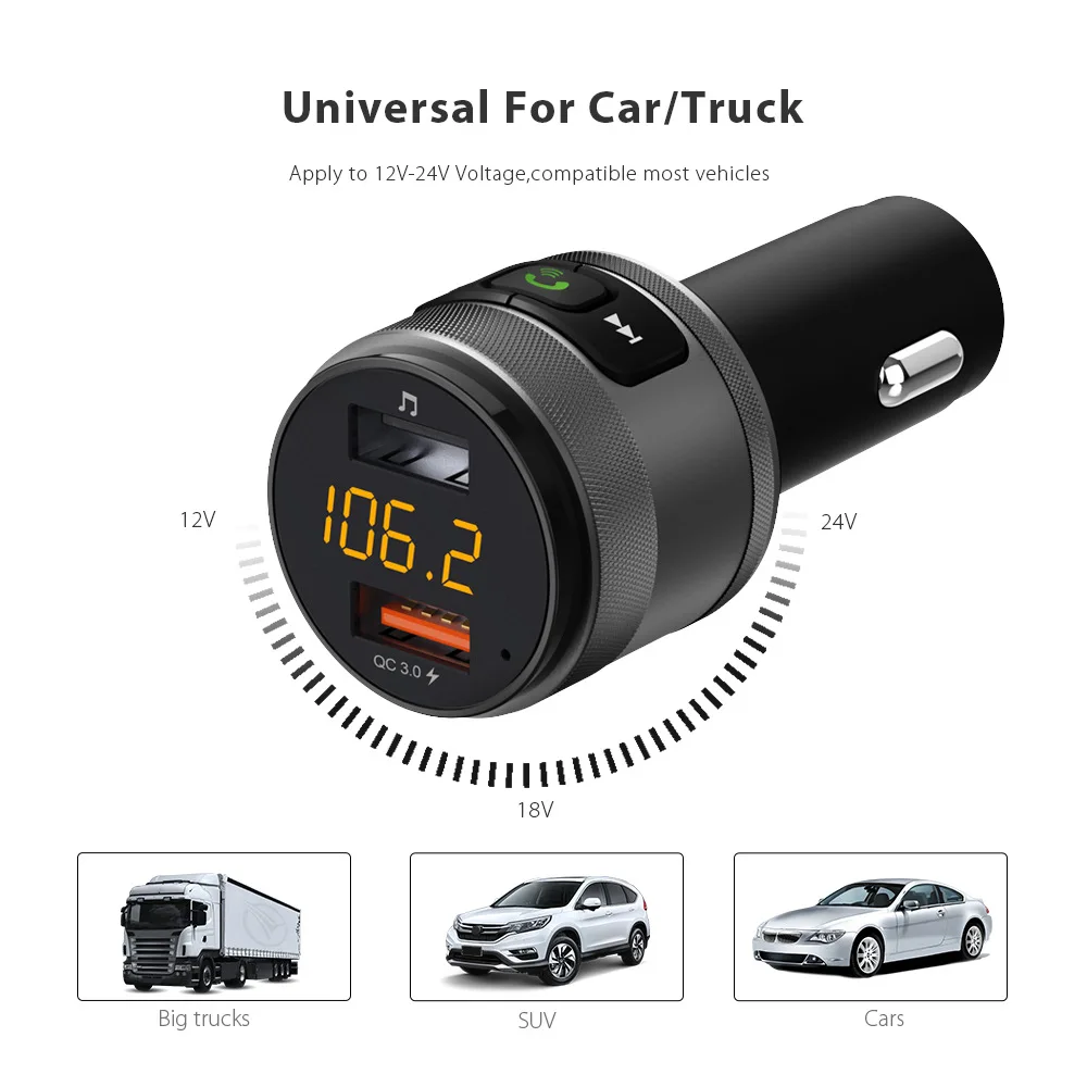 AUCU автомобильный комплект беспроводной Bluetooth 4 2 FM трансмиттер QC3.0 два USB порта