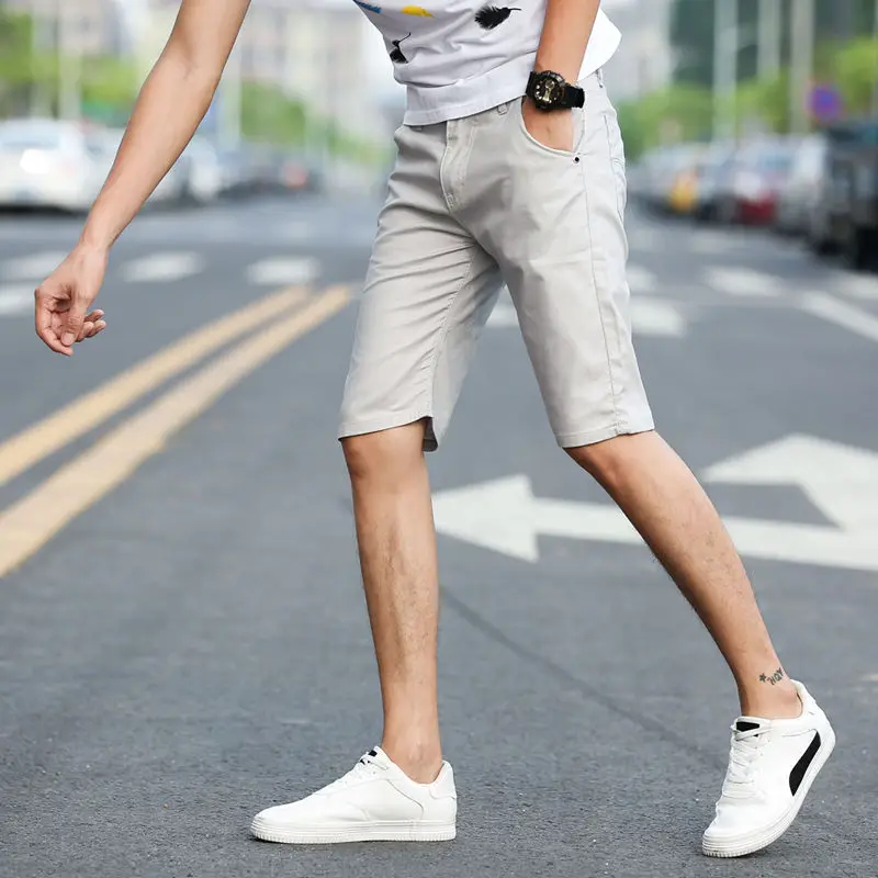 Серый Мужской короткий костюм брюки Slim Fit повседневные шорты для мужчин студентов корейский до колен короткие брюки цвета хаки одежда с карманами - Цвет: Серый