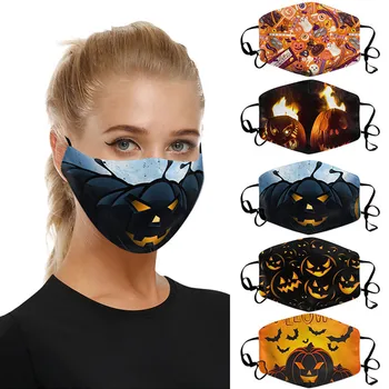 

Adults Washable Halloween Funny Expression Prints Mask Filter Can Be Placed Breathable Mask Cloth Mouth Mask Reusable Washable M
