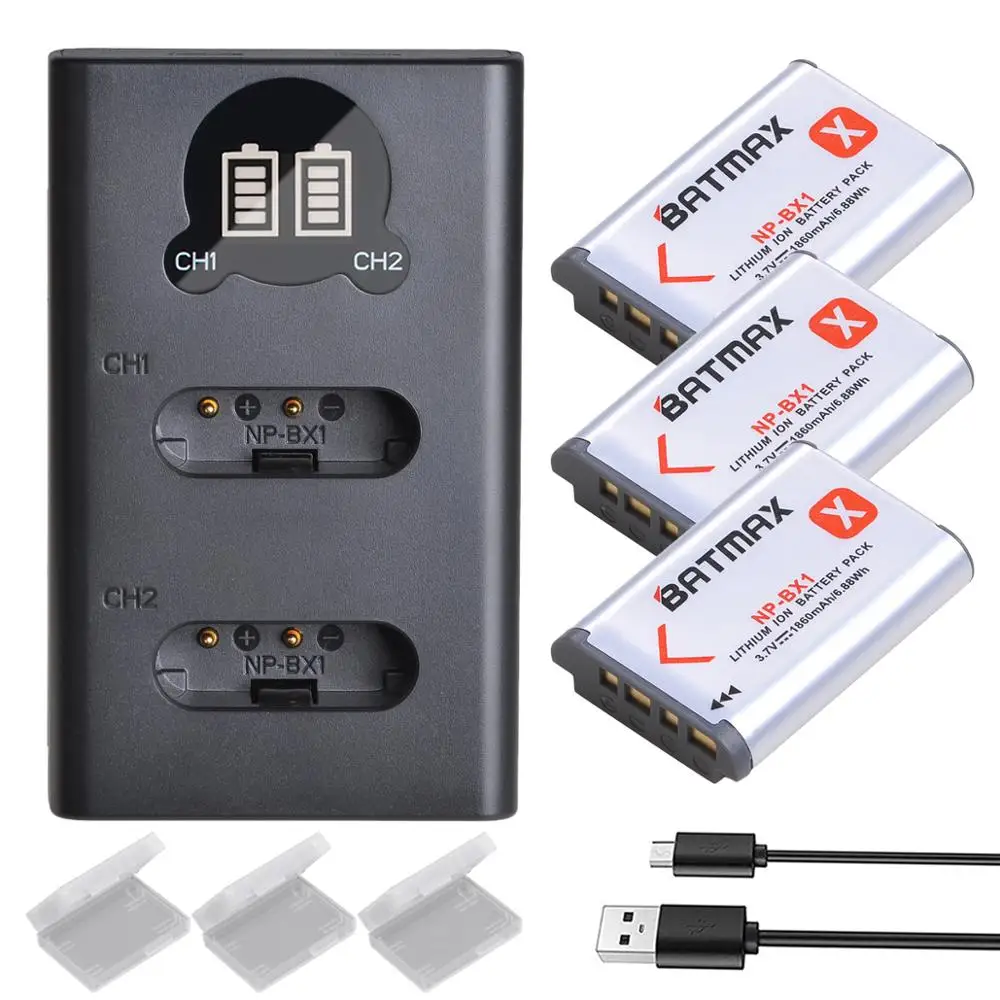 3 шт. 1860 мА · ч аккумулятор Φ NP BX1 Bx1 + зарядное устройство USB с ЖК дисплеем типа C для