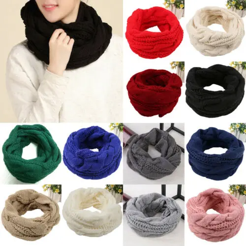 Женский теплый зимний бесконечный круглый вязаный шарф с воротником-хомутом, плотный шарф, шаль