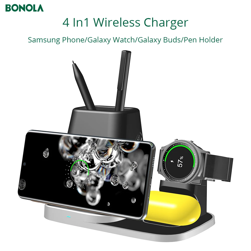 Bonola 4 In1 Multifunctional Wireless Charger For Samsung S20/S10/Galaxy Watch/Galaxy Buds/Pen Holder Modular USB Watch Charger