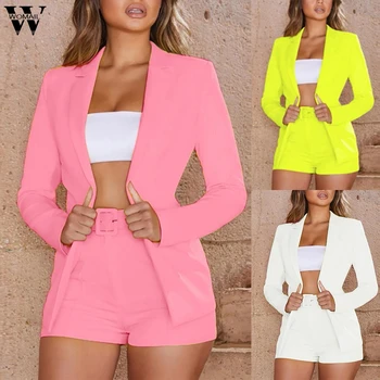 

Womail Tracksuit Women Autumn Female Two Piece Set Coat Streetwear Jacket Blazer + short Set elegant Office Lady Short Suit Set