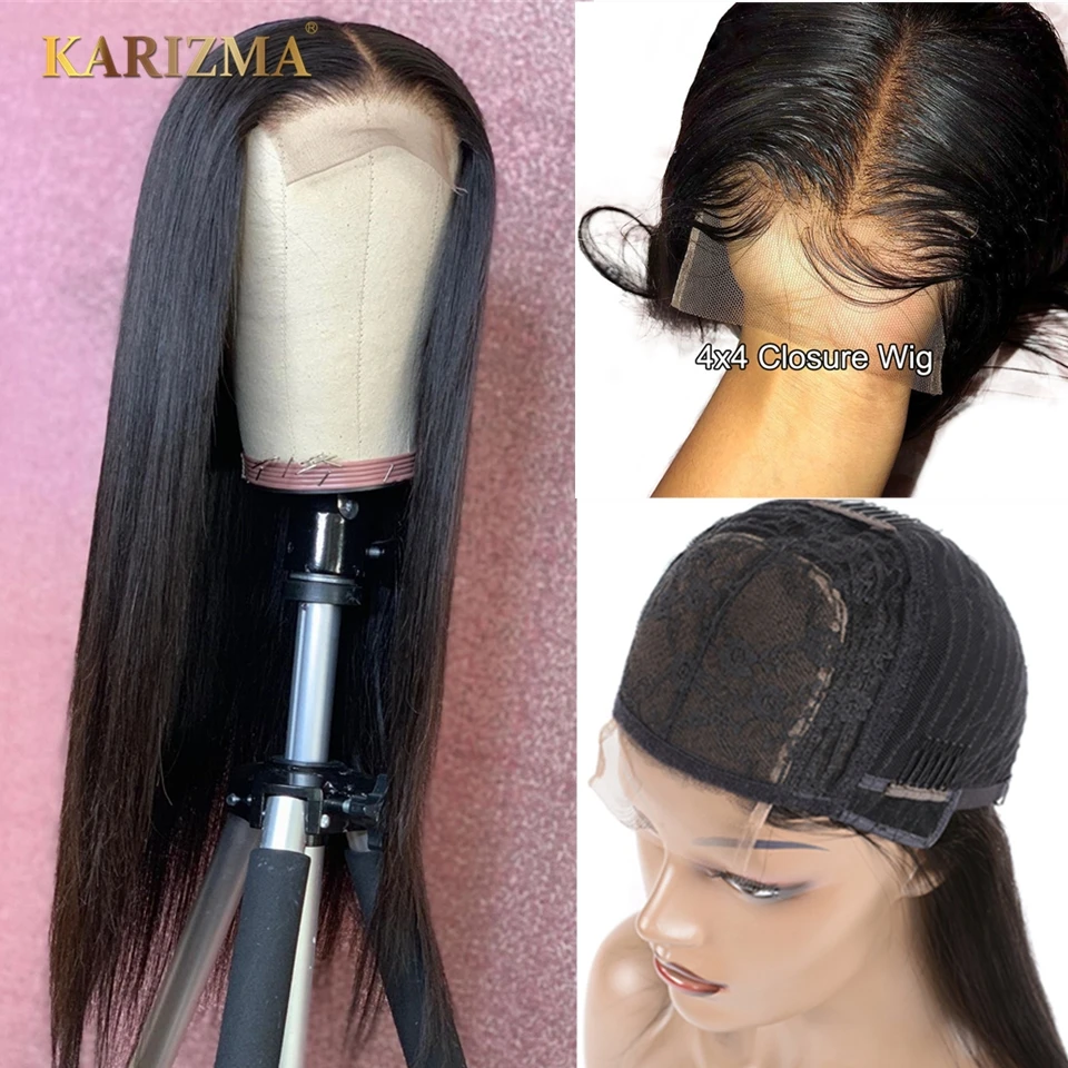 Karizma 4x4 закрытия шнурка человеческих волос парики человеческих волос закрытием кружева парики, бразильские волосы парики прямые волосы