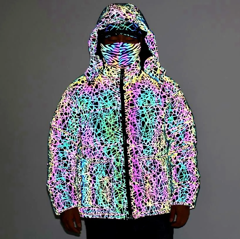 Winter Rainbow Color Reflective Jacket Men's Maple Leaf