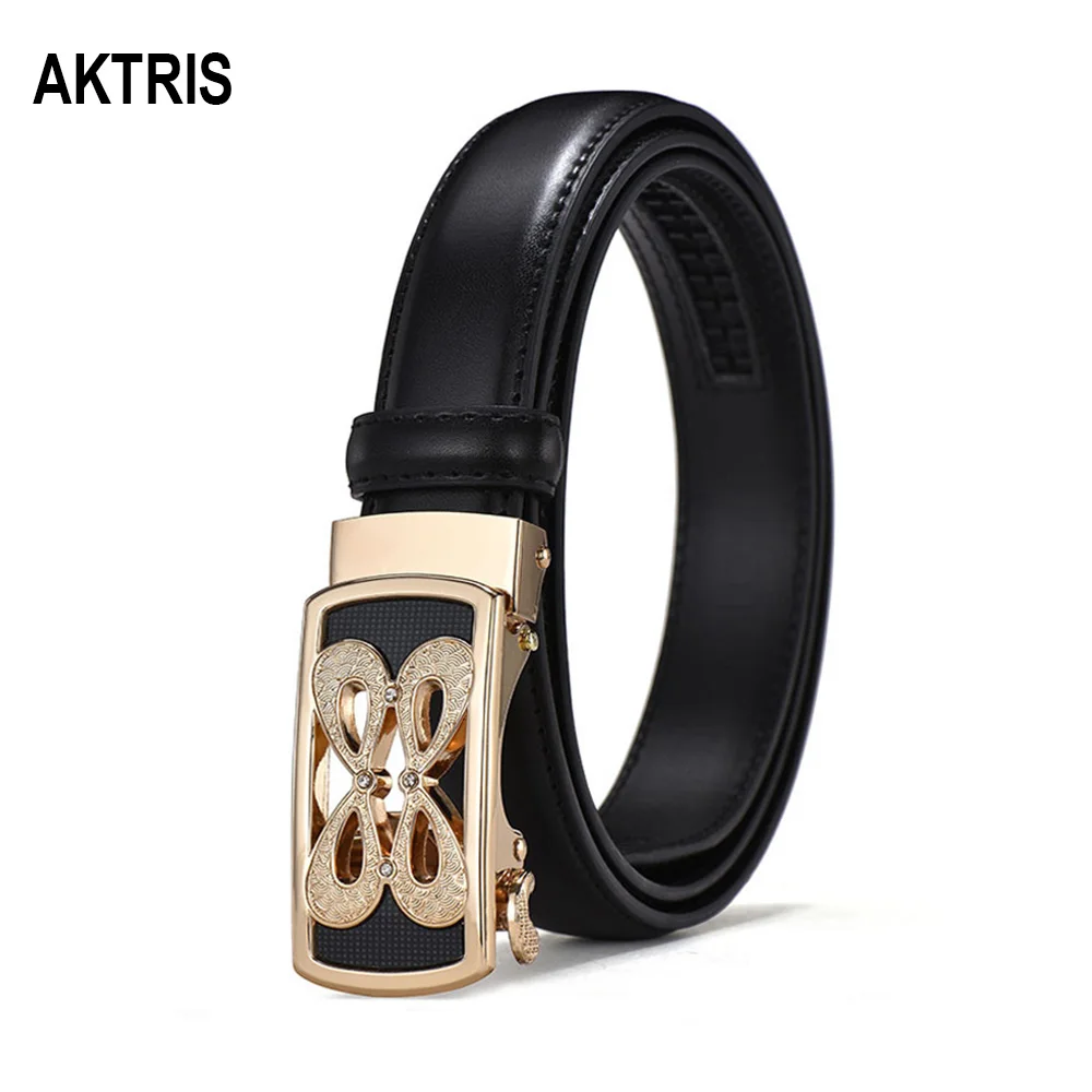 

AKTRIS New Design Tie Pattern Buckles Metal Automatic Belt for Women Black Cow Skin Leather Female Belts 2.3cm Width 2020 AK023