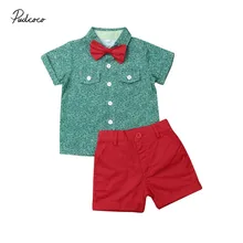 Baby Summer Clothing Kids Baby Boy Gentlemen Suit Wedding Bowtie Short Sleeve Tops Bow Tie Shirt Red Shorts Outfits 1-6T