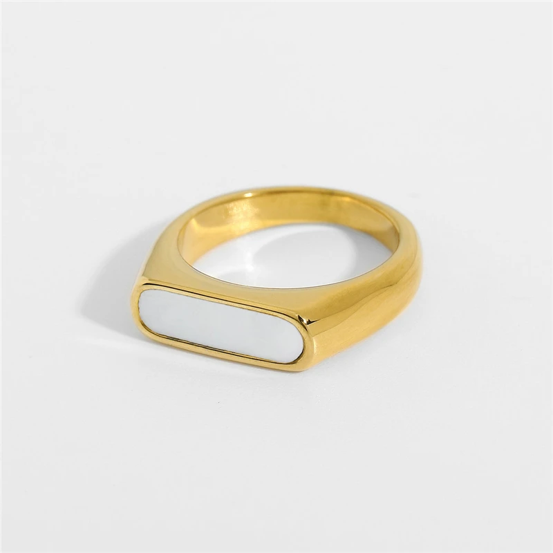 Gold Plated Stainless Steel Rectangle Rings for Women Size 6# 7# 8#