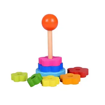 

Children Kids Baby Wooden Toys Puzzle Educational Flower Rainbow Ring Stack Colourful Tower Play