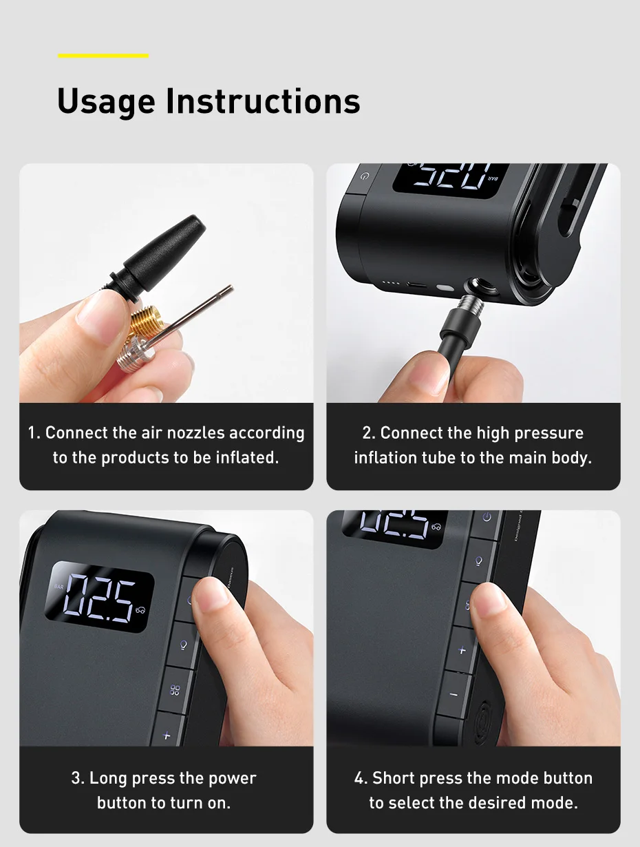 Baseus gonfleur de pneus Portable avec batterie Rechargeable-12