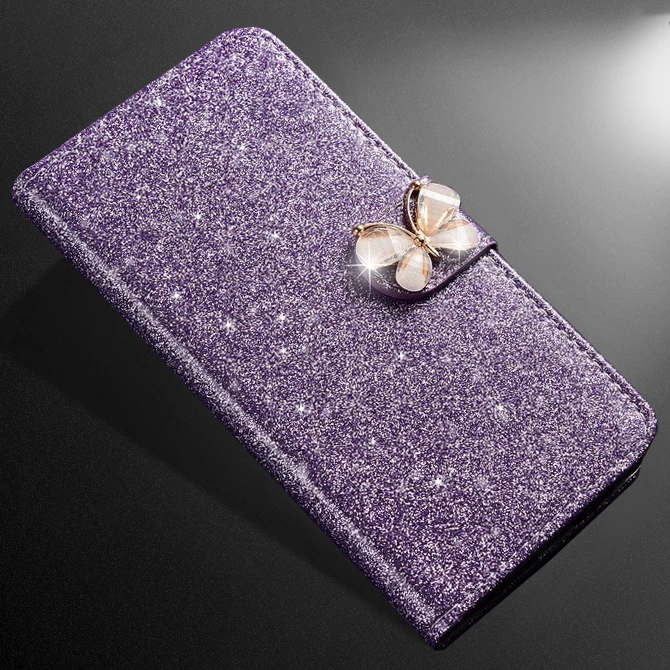 Flip Leather Glitter Phone Case For Nokia 5 6 7 plus 8 1 3.1 Plus 5.1 x5 6.1 6 x6 Luxury Wallet Cover Cases - Цвет: purple butterfly